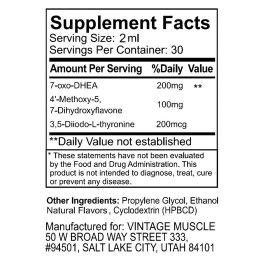 Supplement label with ingredients and manufacturing details on a white background